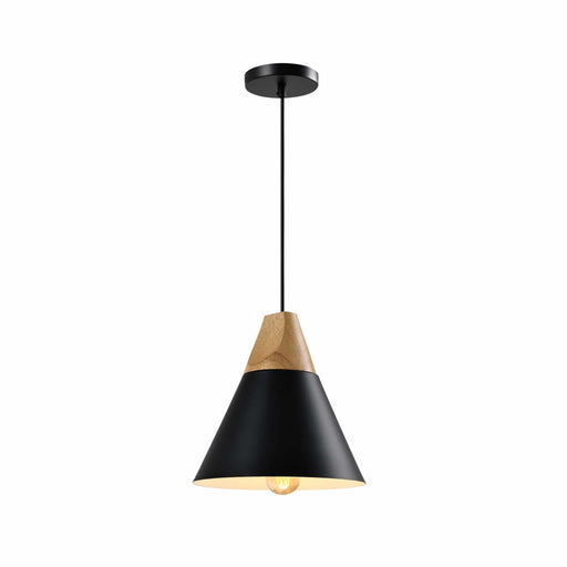 QUVIO Hanglamp Scandinavisch - Kegellamp - Houten kop - D 22 cm - Zwart