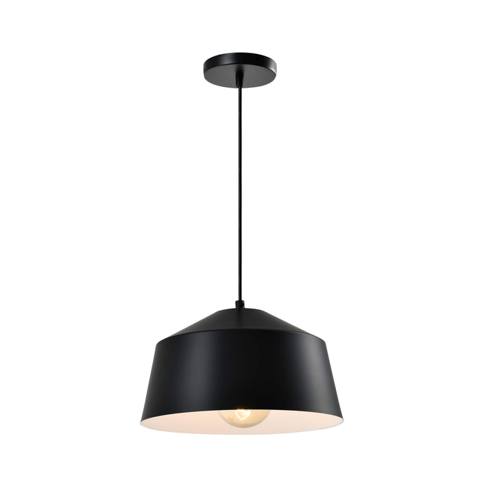QUVIO Hanglamp modern - Brede koepellamp - D 27 cm - Zwart