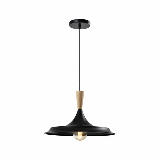 QUVIO Hanglamp retro - Aziatische stijl - Houten kop - D 40 cm - Zwart
