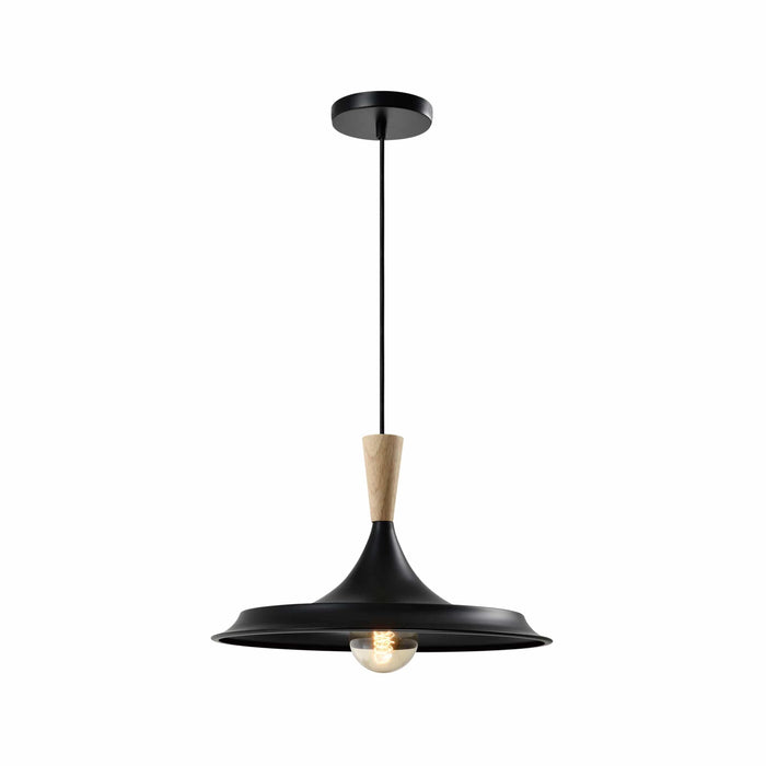 QUVIO Hanglamp retro - Aziatische stijl - Houten kop - D 40 cm - Zwart
