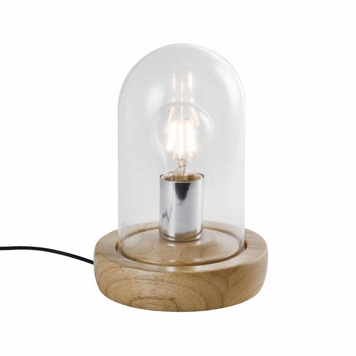 QUVIO Tafellamp Scandinavisch - Glazen stolp met houten voet - 16 x 25 cm (dxh)
