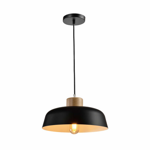 QUVIO Hanglamp Scandinavisch - Rond van metaal en hout - Diameter 30 cm - Zwart en bruin