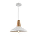 QUVIO Hanglamp Scandinavisch - Hoedvorm met hout - Diameter 35 cm - Wit en bruin