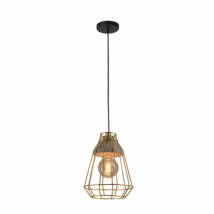 QUVIO Hanglamp industrieel - Beton met kooi lang - Diameter 19,5 cm