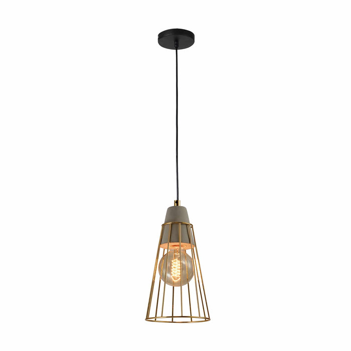 QUVIO Hanglamp industrieel - Beton met kegelvormige kooi - Diameter 14 cm