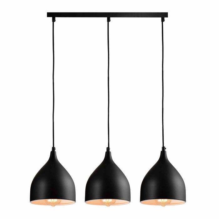 QUVIO Hanglamp modern - 3 lichtpunten met stalen kappen - 17 x 60 x 19 cm - Zwart