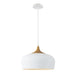 QUVIO Hanglamp Scandinavisch - Rond metaal met een houtlook - Diameter 33 cm - Wit en bruin