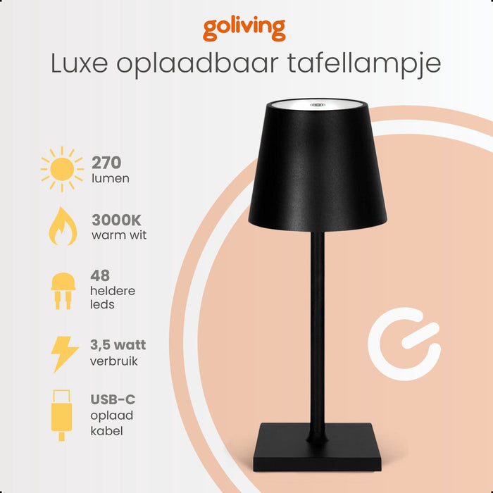 Goliving Tafellamp Oplaadbaar – Draadloos dimbaar Touch