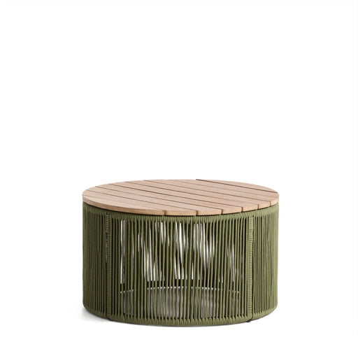 Kave Home Ronde Salontafel Dandara Acaciahout en touw, 60cm - Donkergroen - ThatLyfeStyle
