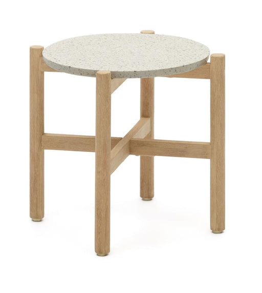 Kave Home Ronde Bijzettafel Pola Eucalyptushout en Terrazzo, Ø45cm - Wit