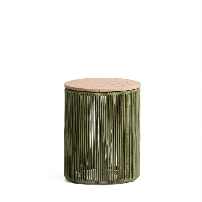 Kave Home Ronde Bijzettafel Dandara Acaciahout en touw, 40cm - Donkergroen - ThatLyfeStyle