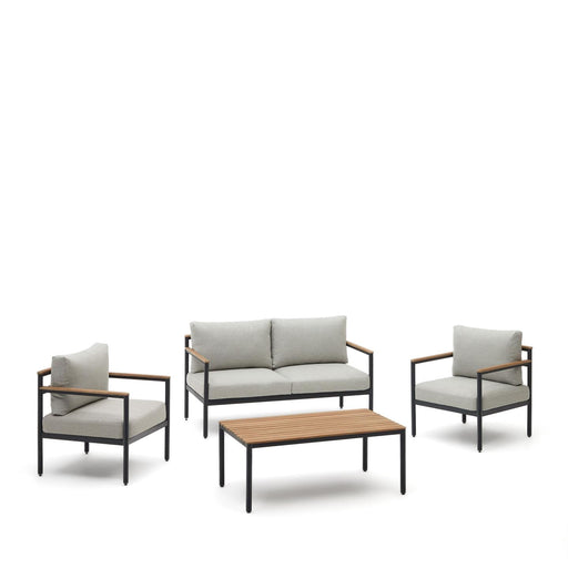 Kave Home Loungeset Aiguafreda 2-zits bank, 2 fauteuils en salontafel - Grijs - ThatLyfeStyle
