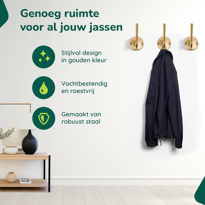XIVADA Kapstokhaak Zena – Inclusief schroefset – Goud – Set van 3 - ThatLyfeStyle