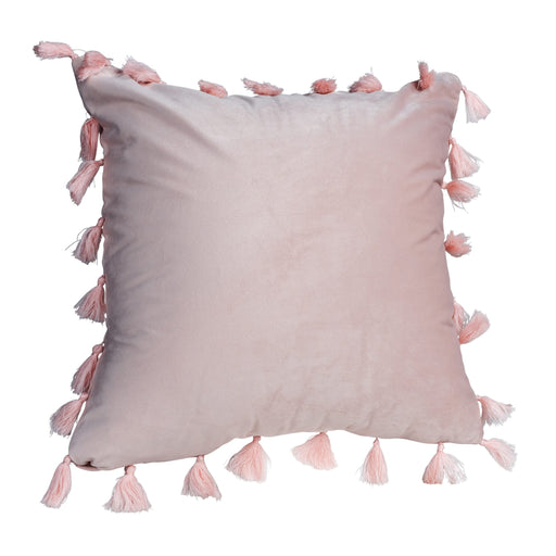 QUVIO Kussenhoes met franjes - 45 x 45 cm - Lichtroze