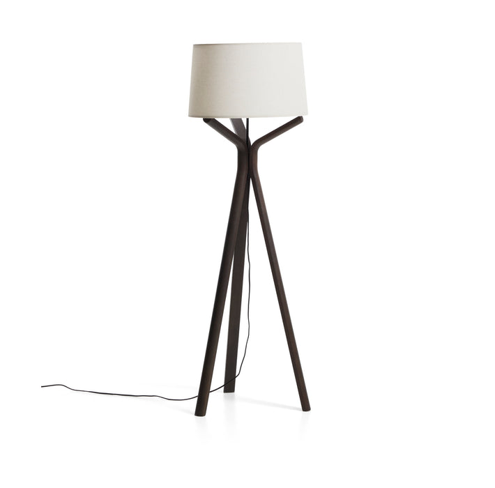 Kave Home Vloerlamp Ubira Essenhout en stof, 150cm - Donkerbruin