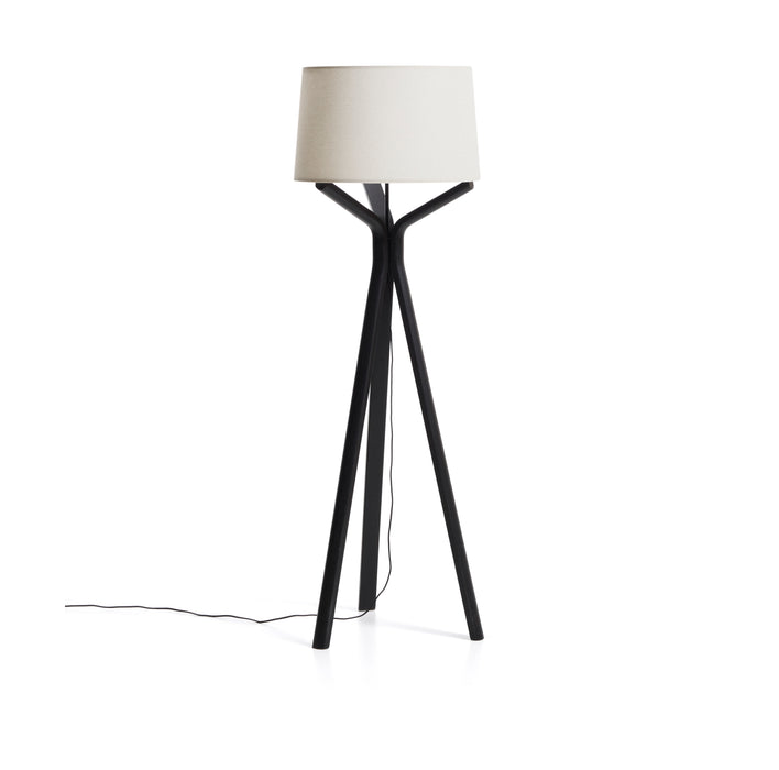 Kave Home Vloerlamp Ubira Eiken en linnen - Naturel/Zwart
