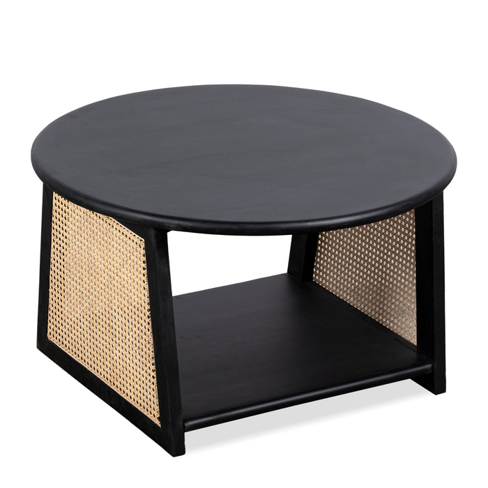 Lewis & Loft Salontafel Lene - Rond - Rotan - FSC®-gecertificeerd mangohout - Zwart