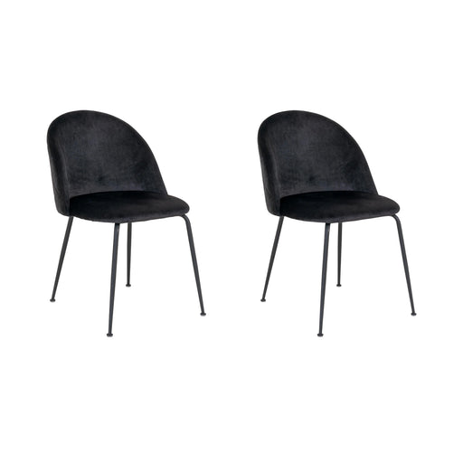 QUVIO Eetkamerstoel Lowen - Fluweel - Staal - Zwart - Set van 2