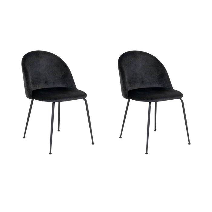QUVIO Eetkamerstoel Lowen - Fluweel - Staal - Zwart - Set van 2