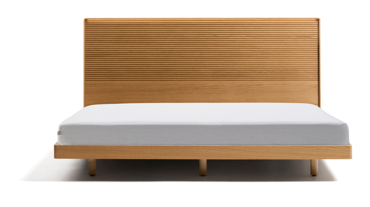 Kave Home Bed Norlen Incl. hoofdbord met LED-verlichting, Eikenfineer, 180 x 200cm - Naturel eiken