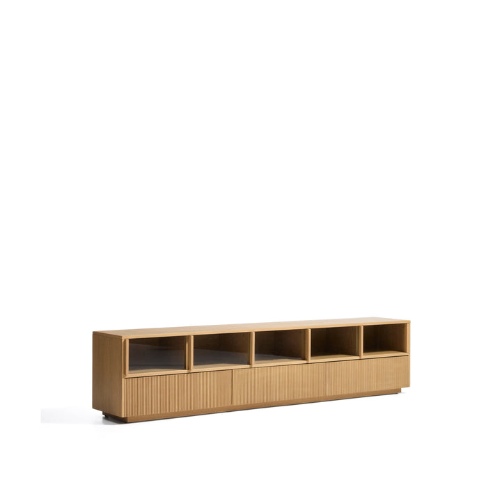 Kave Home TV-meubel Helvine Eiken en glas, 245cm - Lichtbruin