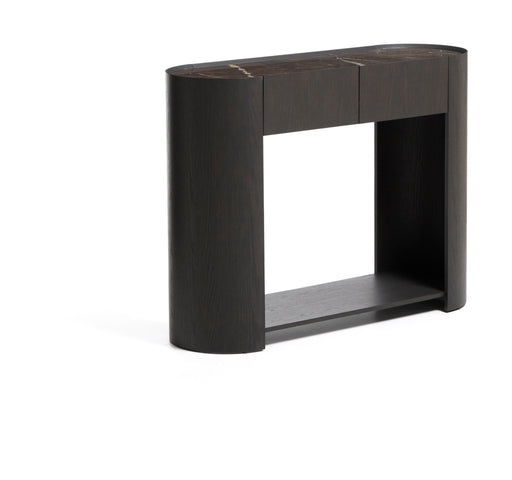 Kave Home Sidetable Nemore Eiken en marmerlook, Met 2 lades, 120cm - Donkerbruin