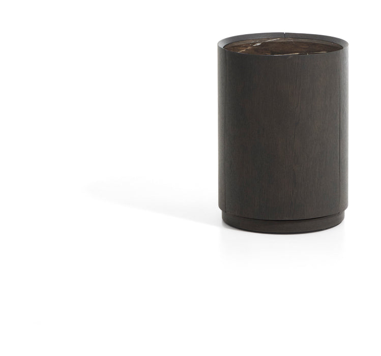 Kave Home Rond Nachtkastje Nemore Eiken en marmerlook, 55 x 40cm - Donkerbruin