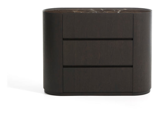 Kave Home Ladekast/Commode Nemore Eiken en marmerlook, Met 3 laden - Donkerbruin