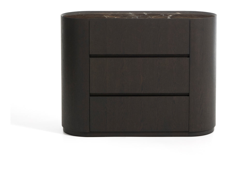 Kave Home Ladekast/Commode Nemore Eiken en marmerlook, Met 3 laden - Donkerbruin