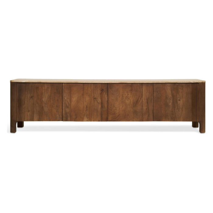 Nest of Nora TV meubel Jona - Mangohout met marmeren top - 210 cm - Met deuren - Bruin