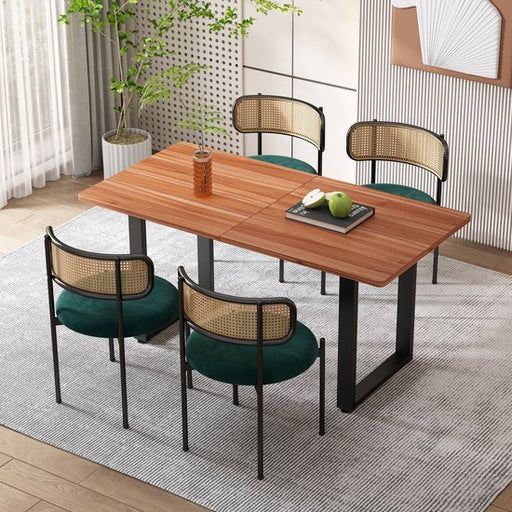 MIVRAY Eetkamerstoel Set Van 4 - Rotan Rugleuning - Ergonomische Zithouding - Fluweel Groen - ThatLyfeStyle