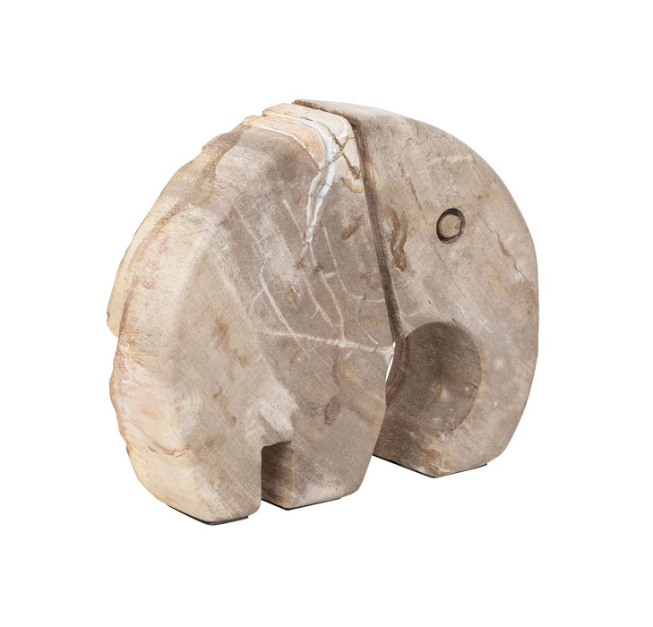 MUST Living Ornament Elephant Versteend hout, 17 x 21cm - Bruin - ThatLyfeStyle