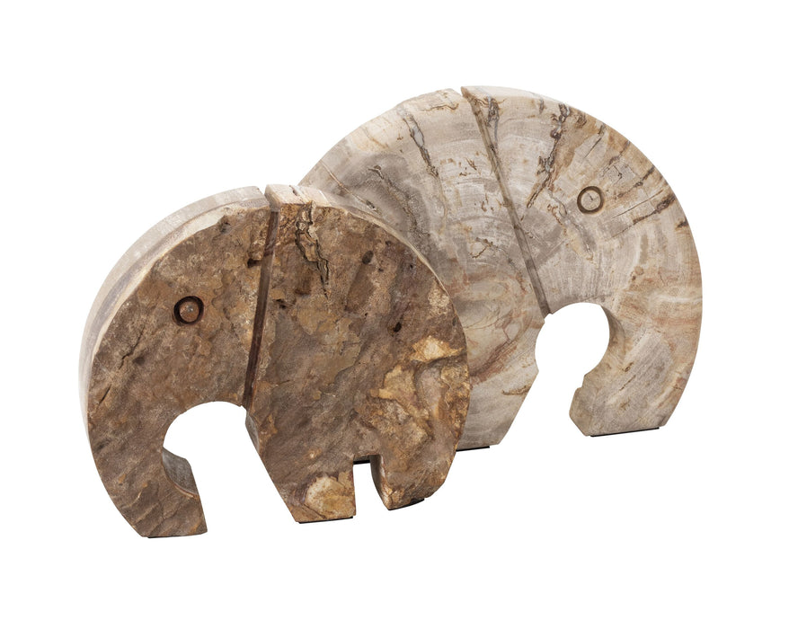 MUST Living Ornament Elephant Versteend hout, 20 x 25cm - Bruin - ThatLyfeStyle