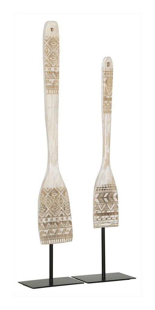 MUST Living Decoratie Tribal Spoon Teakhout, Set van 2 stuks - Wit