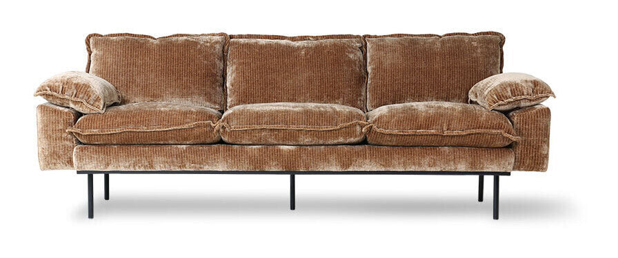 HKliving 3-zits Bank Retro 225cm, Corduroy Velvet - Aged Gold