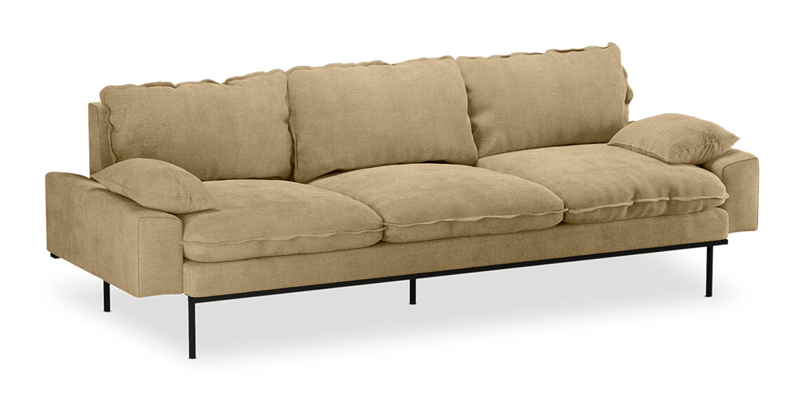 HKliving 4-zits Bank Retro 245cm, Velvet - Crème