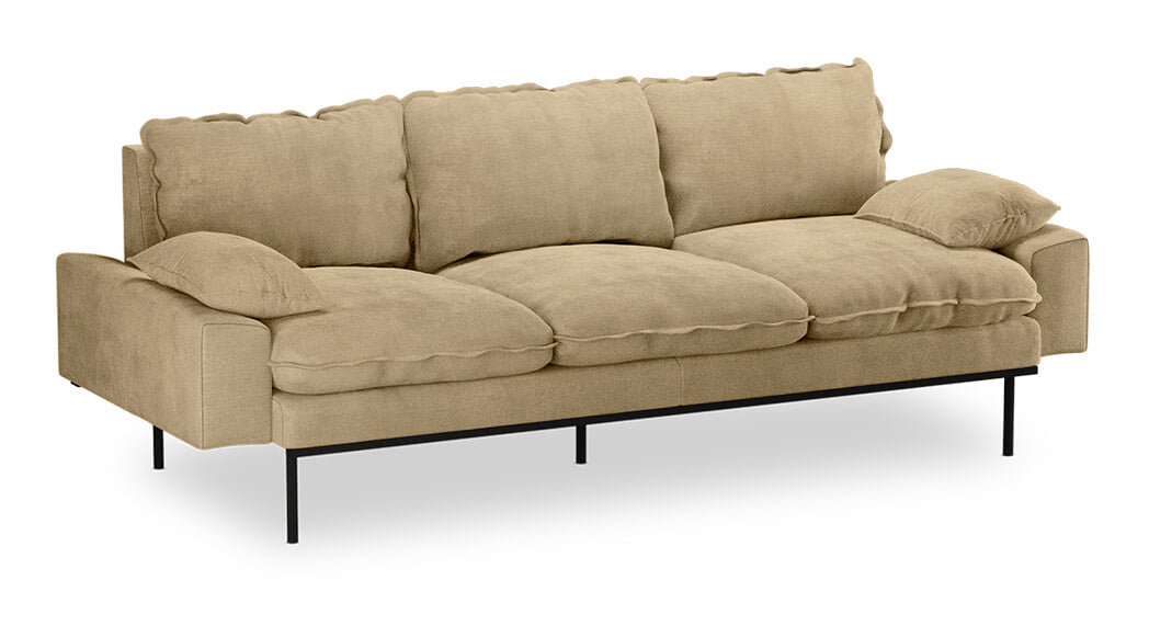HKliving 3-zits Bank Retro 225cm, Velvet - Crème