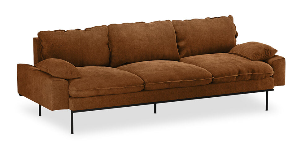 HKliving 4-zits Bank Retro 245cm, Velvet - Caramel