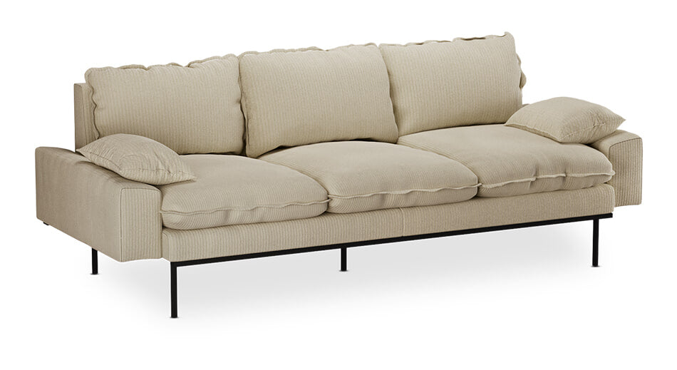 HKliving 3-zits Bank Retro 225cm, Corduroy rib - Hay