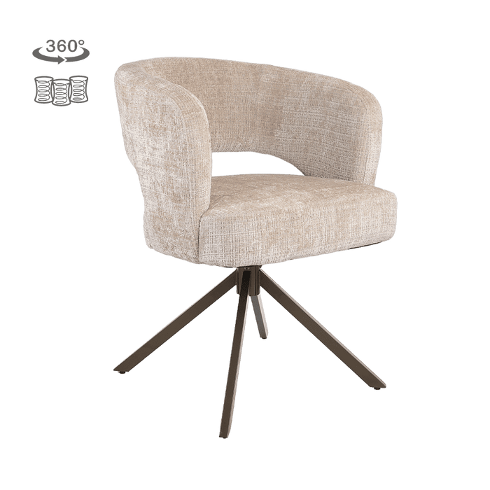 Tower Living Draaibare Eetkamerstoel Mura Geweven stof - Beige/Bruin