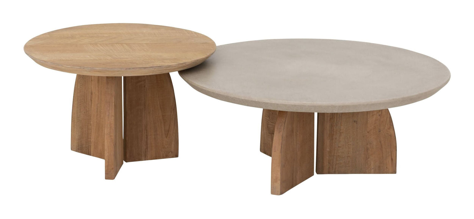 DTP Home Ronde Salontafel Nova Teakhout en travertin, Set van 2 stuks - NATUREL