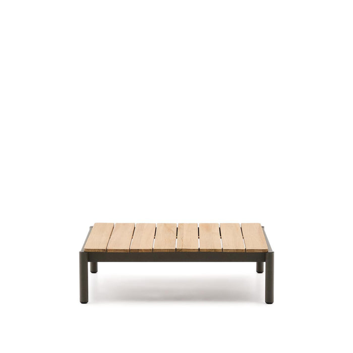 Kave Home Outdoor Salontafel Sorells Teakhout en groen aluminium, 89 x 91cm - Donkergroen