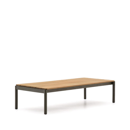 Kave Home Outdoor Salontafel Sorells Teakhout en groen aluminium, 149 x 63cm - ThatLyfeStyle