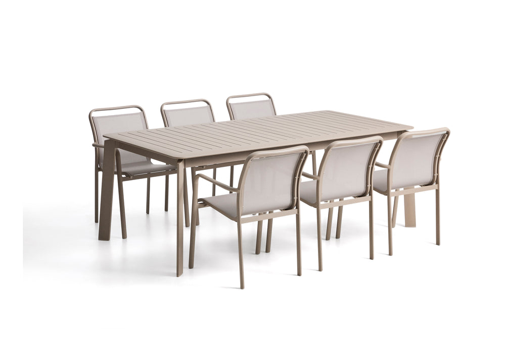 Kave Home Tuinset Brela Met Brela uitschuifbare tafel en 6 Luri stoelen, 205/287 x 100cm - Taupe/Beige