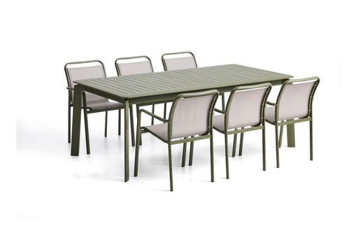 Kave Home Tuinset Brela Met Brela uitschuifbare tafel en 6 Luri stoelen, 205/287 x 100cm - Groen/Beige
