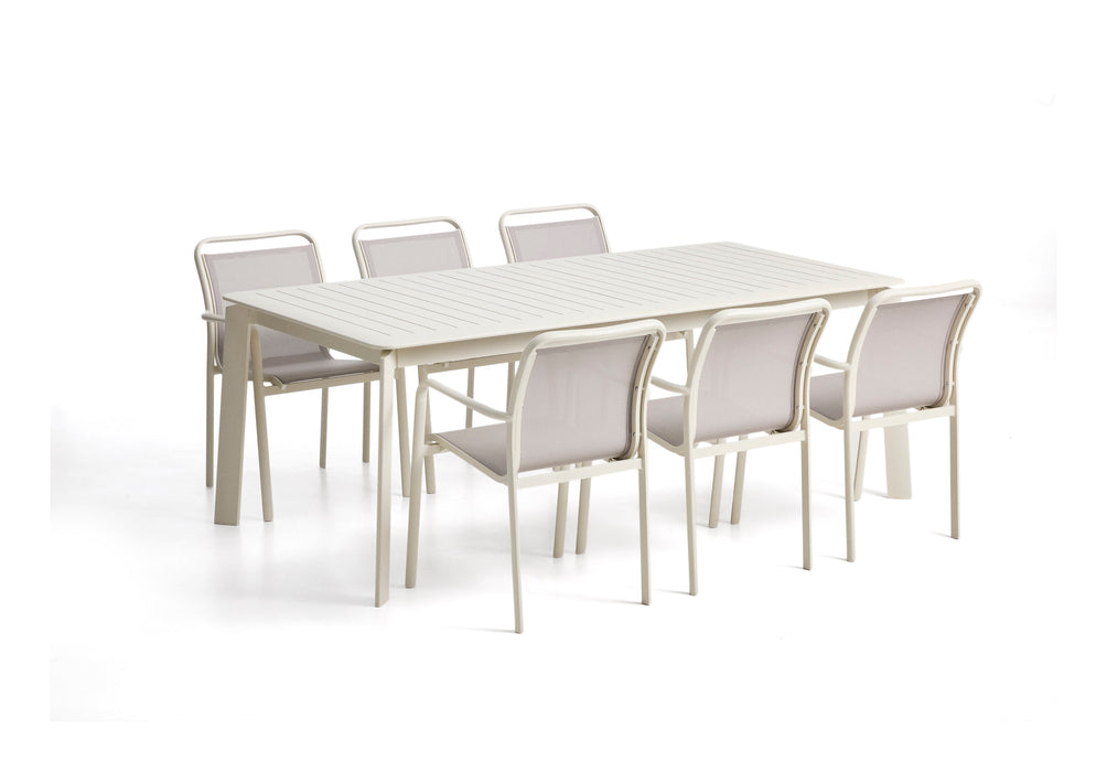 Kave Home Tuinset Brela Met Brela uitschuifbare tafel en 6 Luri stoelen, 205/287 x 100cm - Ecru/Beige