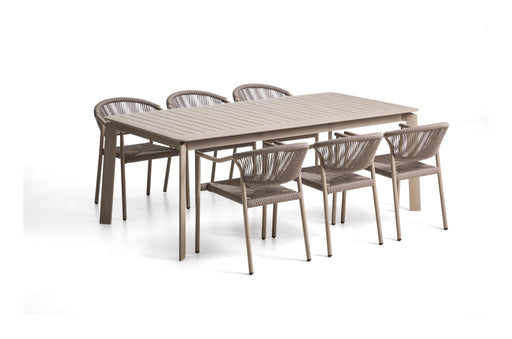 Kave Home Tuinset Brela Met Brela uitschuifbare tafel en 6 Livadia stoelen, 205/287 x 100cm - Taupe