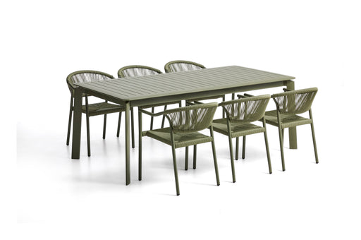 Kave Home Tuinset Brela Met Brela uitschuifbare tafel en 6 Livadia stoelen, 205/287 x 100cm - Groen