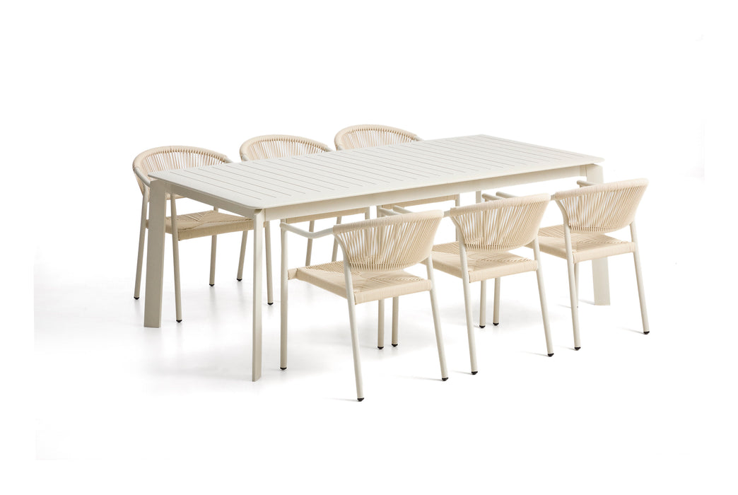 Kave Home Tuinset Brela Met Brela uitschuifbare tafel en 6 Livadia stoelen, 205/287 x 100cm - Ecru