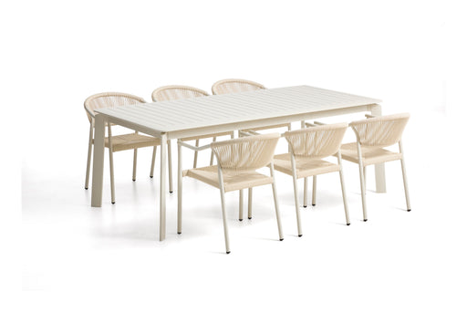 Kave Home Tuinset Brela Met Brela uitschuifbare tafel en 6 Livadia stoelen, 205/287 x 100cm - Ecru